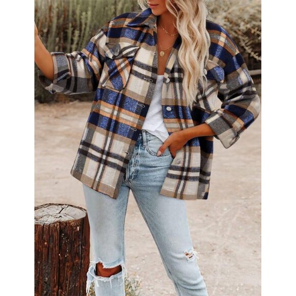 Women Royal Collared V Neck Button Down Oversized Long Sleeve Shirt Top - Picture 3 of 5